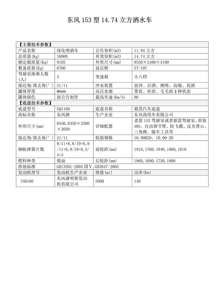 東風153型14.7噸灑水車(圖1)